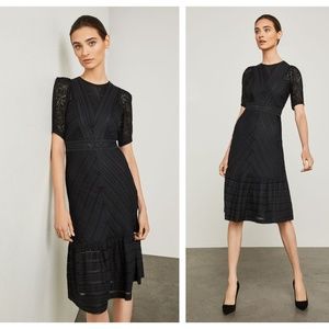 bcbg lace trimmed striped dress